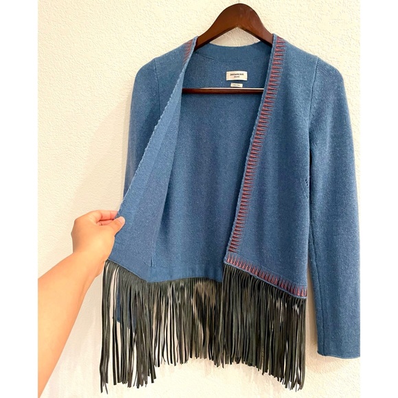 Zadig & Voltaire Marla Cashmere/ Leather Fringe Cardigan Boho Rock - Picture 13 of 15